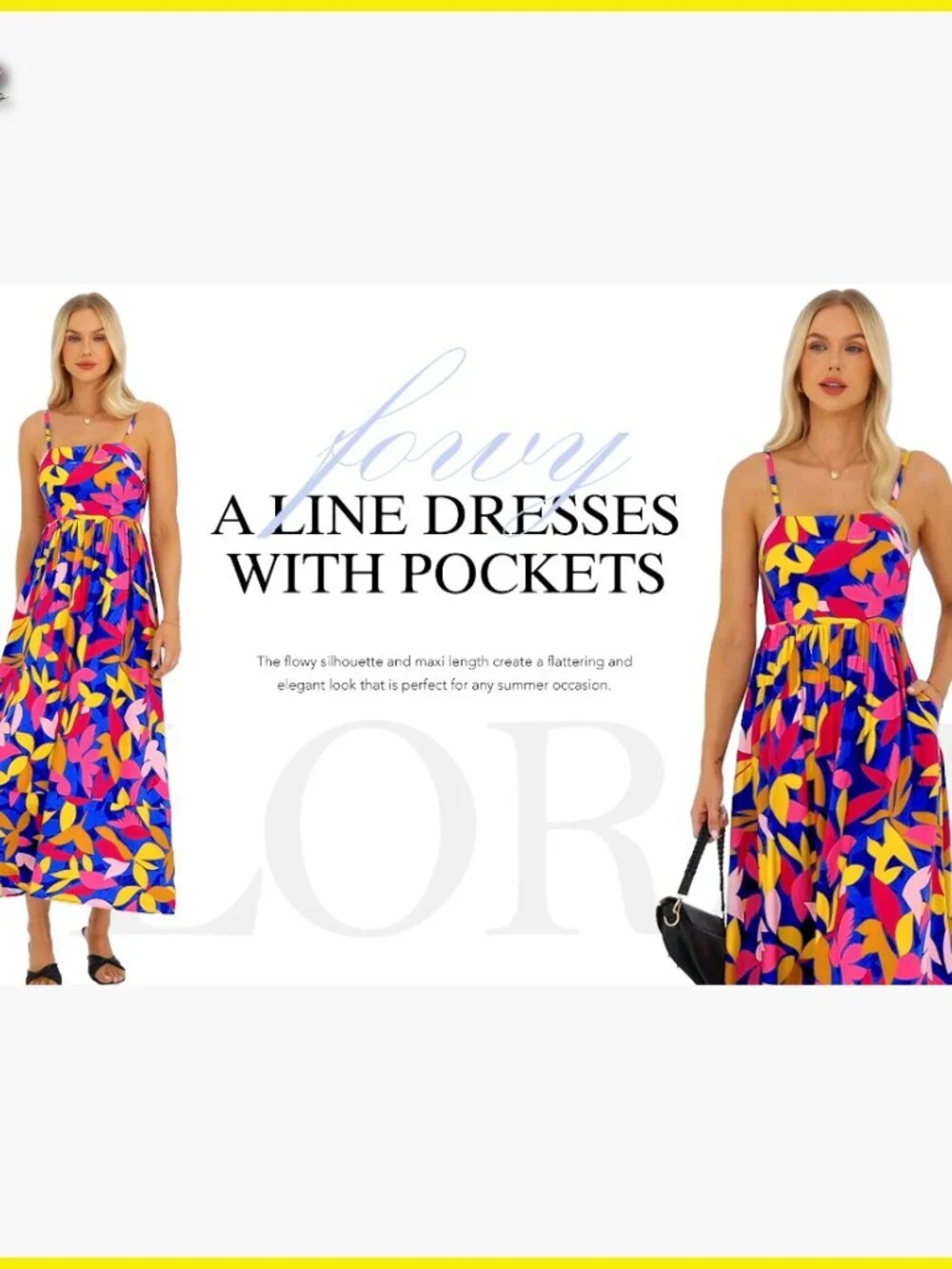 Boho Floral Striped Maxi Dress Spaghetti Strap Square Neck Flowy A-Line